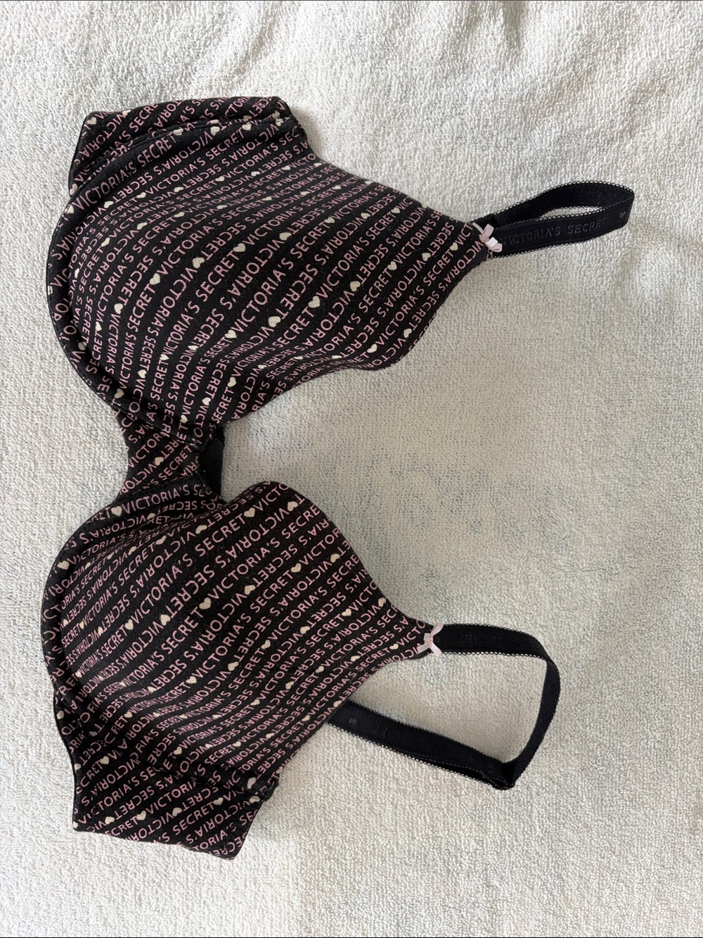 Victoria's Secret Black Bra with Pink Logo Print